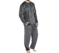 Generisch Leisure 2025 Soft Home Solid Color Shirt Pants Set Pigiama Set Home Service Due Pezzi Lungo Pile Caldo Pigiama Accappatoio Uomo Spugna Senza, grigio scuro, XL