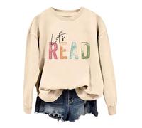 Generisch Let's Read - Felpa da donna a maniche lunghe, scollo rotondo, per insegnanti, biblioteche, con motivo verme di lettura, motivo grafico (beige, S)