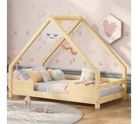 Generisch Lettino a soppalco 90 x 200 cm con recinzione ondulata e rete a doghe - Lettino da gioco in legno massello con protezione dalle cadute, robusto letto per ragazzi senza materasso, legno