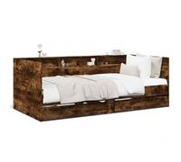 Generisch Lettino con vano portaoggetti in legno, 75 x 190 cm, divano letto con 2 cassetti e rete a doghe, schienale salvaspazio