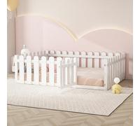 Generisch Lettino da pavimento 140 x 200 cm bianco - Struttura in legno con bordo di sicurezza e porta chiudibile - Concetto di sonno e gioco multifunzione per la cameretta dei bambini - Kit di