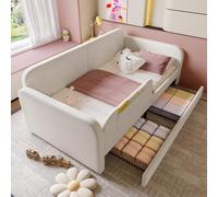 Generisch Lettino imbottito per bambini, 90 x 200 cm, colore bianco, con 2 cassetti e 3 tasche, bordo rialzato, struttura in metallo, divano letto, salvaspazio