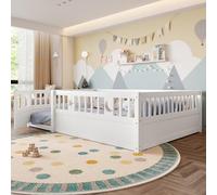 Generisch Lettino per bambini, 140 x 190 cm, con rete di sicurezza, letto a pannello bianco con decorazione a luna stellata, per un sonno sicuro, senza rete a doghe, facile da montare, design