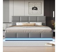 Generisch Letto imbottito 180 x 200 cm con vano letto e sistema idraulico sollevabile, cassetta del letto e rete a doghe, rivestimento in arte, letto matrimoniale per adulti, colore grigio chiaro
