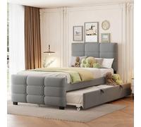Generisch Letto imbottito, 90 x 190 cm, con letto estraibile, in velluto grigio, letto singolo per bambini, letto per gli ospiti, con rete a doghe, portata 150 kg