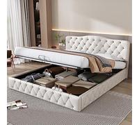 Generisch Letto imbottito regolabile in altezza, 180 x 200 cm, con vano portaoggetti, doghe in legno e design in poliuretano, massimo comfort per una vita salva spazio