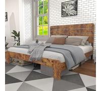 Generisch Letto in legno antico, 180 x 200 cm, con doghe in ferro, robusto letto matrimoniale con testiera alta per adulti, bambini e camere degli ospiti