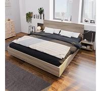 Generisch Letto matrimoniale moderno 160 x 200 cm con 2 comodini sospesi, letto in legno di rovere Sonoma e grigio scuro, set per camera da letto con struttura in legno massiccio E1