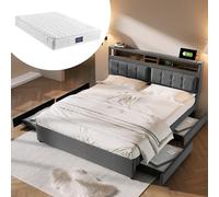 Generisch Letto matrimoniale regolabile in altezza 160 x 200 cm con presa USB-C, 4 cassetti e materasso a 7 zone, spazio e comfort per un sonno riposante