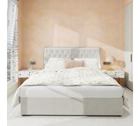 Generisch Letto moderno in tessuto minimalista con telaio alto e idraulico, 160 x 200 cm, beige - Mobili per dormire di alta qualità con testiera di lusso