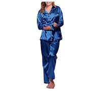 Generisch Lingerie sexy da donna, biancheria intima sessuale, camicia da notte, pigiama lungo, da donna, set pigiama in raso, Blu, 5XL