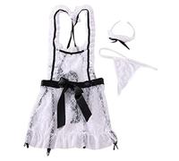 Generisch Lingerie trasparente da donna, sexy, insolito, abbigliamento trasparente, gioco di ruolo, costume cosplay, nero e, bianco, M