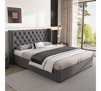 Generisch Lit rembourré en Forme d'oreille,Velours,Lit Double,140 x 190,Lit fonctionnel idraulico Avec sommier à Lattes et Espace de Rangement,Gris
