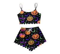 Generisch Loungewear - Set pigiama da donna con stampa a caricatura di Halloween, multicolore, L