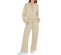 Generisch Loungewear - Tuta da donna calda, tinta unita, lunga, 2 pezzi, a maniche lunghe, con chiusura lampo, casual, in due pezzi, elegante, per l'inverno, per il jogging, per la casa, Giallo 15., M