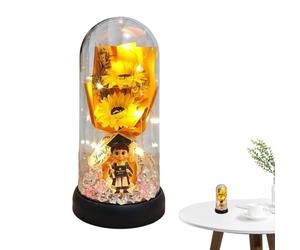 Generisch Luce ambientale a LED, girasole sotto protezione in acrilico, simpatica statuetta di addio al celibato, decorazione a luce calda, ricordo della comunità di classe