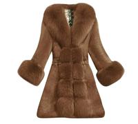 Generisch Lussuosa giacca in pelliccia sintetica come cappotto di media lunghezza, caldo e spesso, elegante giacca da donna dal taglio alla moda, cachi, L