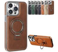 Generisch Luxurious Leather Phone Case with Invisible Stand,Magnetic for iPhone 16/14/13 Leather Case,Slim Kickstand Phone Cove (Braun, iphone_16_pro)