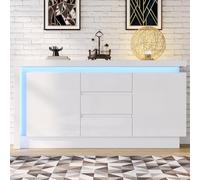 Generisch Madia 140 * 35 * 72 cm, comò per la camera da letto, soggiorno, tavolino con 3 cassetti, armadio con ripiani regolabili e 2 porte, bianco