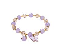 Generisch Männer Schmuck 2024 Imitations-Jade-Schmetterling-Kristallglas-Armband Tochter Kinder-Perlenarmband Damen Uhr Silber Lederarmband (Purple, A)