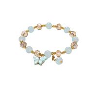 Generisch Männer Schmuck 2024 Imitations-Jade-Schmetterling-Kristallglas-Armband Tochter Kinder-Perlenarmband Damen Uhr Silber Lederarmband (White, A)