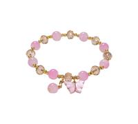 Generisch Männer Schmuck 2024 Imitations-Jade-Schmetterling-Kristallglas-Armband Tochter Kinder-Perlenarmband Damen Uhr Silber Lederarmband (Pink, A)