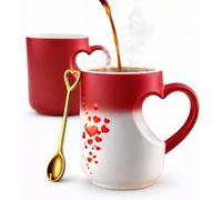 Generisch Magic Heart-Shaped Color Changing Ceramic Mug, Heart Shaped Handle, Heat Sensitive Magic Coffee Mug, Romantic Gift for Valentine's Day, Christmas, Mother's Day