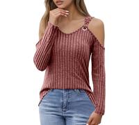 Generisch Maglia a maniche lunghe alla moda in pile per elegante sexy top B, Colore: rosso, S
