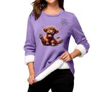 Generisch Maglia a maniche lunghe casual in velluto da donna in pelle di mucca, a maniche lunghe, casual, in velluto spesso, calda e aderente, oversize, da donna, Lilla, XXL