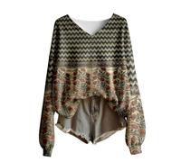 Generisch Maglia a maniche lunghe con scollo a V in stile retrò da donna come basic versatile per diverse occasioni, abbigliamento elegante nel tempo libero, verde, XXL