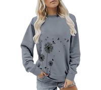 Generisch Maglia a maniche lunghe da donna in cotone, con stampa a dente di leone, autunno e inverno, scollo rotondo, a maniche lunghe, maglione larghe, in pile, grigio., xxl