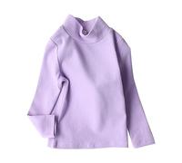 Generisch Maglia a maniche lunghe per ragazze in cotone, a collo alto, a maniche lunghe, per bambini, traspirante, unisex, classica, tinta unita, per il tempo libero, taglie 90-150, Lilla, 110