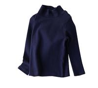 Generisch Maglia a maniche lunghe per ragazze in cotone, a collo alto, a maniche lunghe, per bambini, traspirante, unisex, classica, tinta unita, per il tempo libero, taglie 90-150, Blu marino, 150