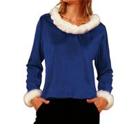 Generisch Maglia a maniche lunghe stampata con spalline come felpa natalizia per ragazze in morbido velluto, Blu, XXL