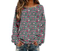 Generisch Maglia casual con scollo ampio e romantica stampa a cuore per un look elegante e quotidiano, Verde scuro, L