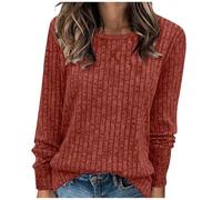 Generisch Maglia casual da donna a maniche lunghe con scollo rotondo, Brick rosso, L