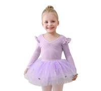 Generisch Maglia da balletto a maniche lunghe per ragazze con gonna tutu rimovibile, elegante costume per spettacoli di danza e ginnastica, ideale per esercitazioni ed esercizi., Lilla, 3-4 Jahre