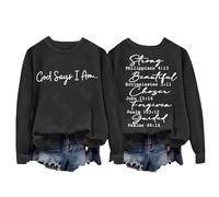 Generisch Maglia da donna a maniche lunghe con scollo rotondo, stampa alla moda con lettere come felpa leggera e larga o camicetta per uno stile casual contemporaneo, Nero , XL