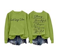 Generisch Maglia da donna a maniche lunghe con scollo rotondo, stampa alla moda con lettere come felpa leggera e larga o camicetta per uno stile casual contemporaneo, verde, XL