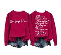 Generisch Maglia da donna a maniche lunghe con scollo rotondo, stampa alla moda con lettere come felpa leggera e larga o camicetta per uno stile casual contemporaneo, Colore: rosso, XL