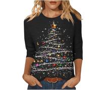 Generisch Maglia da donna casual alla moda con maniche a 3/4 per abiti eleganti e quotidiani, occasioni festive nella stagione fresca, Nero , XXL