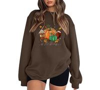 Generisch Maglia da donna, casual, casual, con stampa divertente, con spalle profonde, maniche senza cappuccio, marrone, XXL
