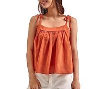 Generisch Maglia da donna casual con scollo One Line, tinta unita, con lacci, top corto da donna, Colore: arancione., M