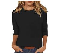 Generisch Maglia da donna con maniche a 3/4, casual, vestibilità comoda, scollo rotondo, carina e solida, maglia a tunica con tre quarti con glitter, Nero , L