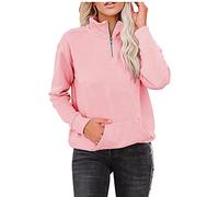 Generisch Maglia da donna invernale con tasca con cerniera tinta unita a maniche lunghe, Colore: rosa., L