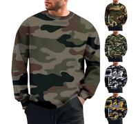 Generisch Maglia da uomo a maniche lunghe, mimetica per attività all'aria aperta, a maniche lunghe, stile vintage, scollo rotondo, per feste, mimetico, 5XL
