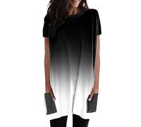 Generisch Maglia estiva casual da donna, con scollo rotondo, a maniche corte, con tasche, sexy da donna, Nero , M