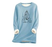 Generisch Maglia funzionale da donna con albero di Natale e gatti, stampa dolce, tinta unita, maniche lunghe, spessa e calda, in pile, aderente, da uomo, Celeste., L