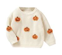 Generisch Maglia invernale per Halloween con tre motivi di zucca per neonati e bambini, beige., 2-3 Anni