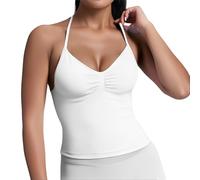 Generisch Maglia sportiva senza cuciture in nylon altamente elastico da donna con imbottitura sul petto, beauty back, fitness, sport, yoga, bianco, XL